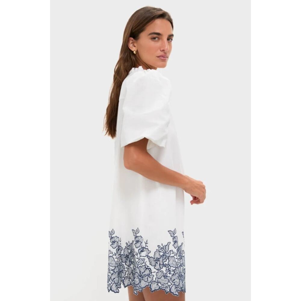Tuckernuck Hyacinth House Mini Dress Large Embroidered White Navy Puff Sleeves - Picture 12 of 14